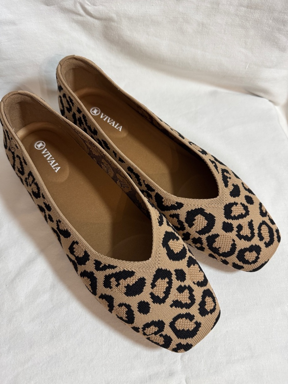 Vivaia Margot 2.0 Leopard Knit Ballet Flats Square Toe- Tan/Black 41.5 Wide/ 11